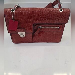 NWOT The Bulaggi Chic Orange Red Crocodile Pattern Animal Print Shoulder Bag